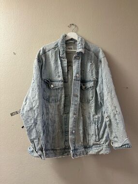 ZARA Light Blue Distressed Denim Jacket - Men's